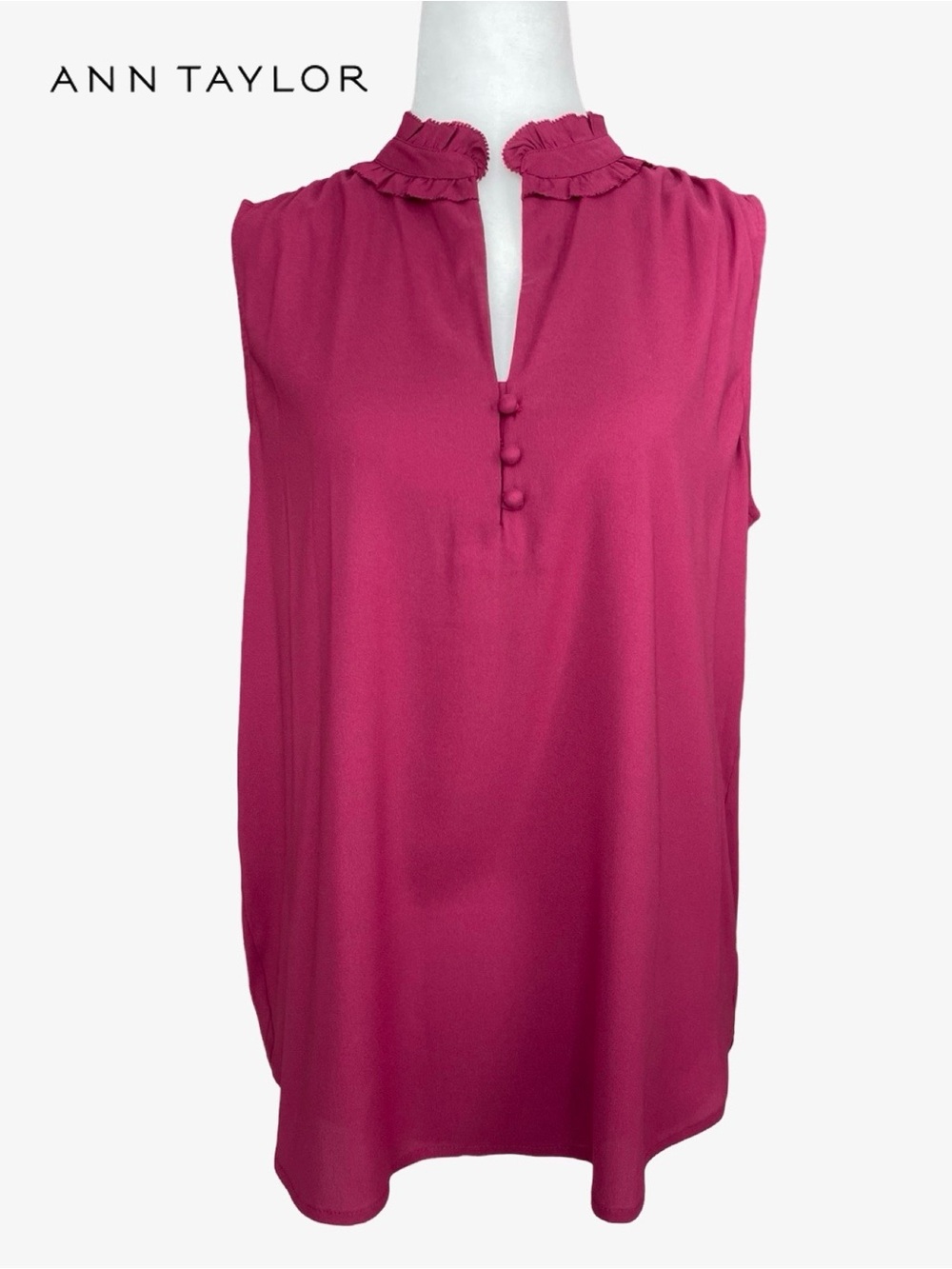 Ann Taylor Ruffle Neck Shell Burgundy Red
Small NWT